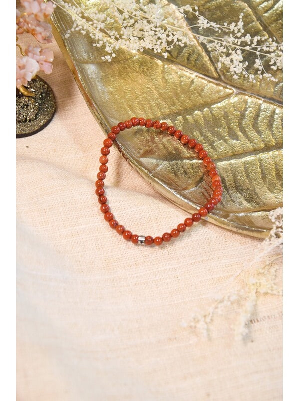 bracelet lithothèrapie perles pierre Jaspe Rouge 4mm