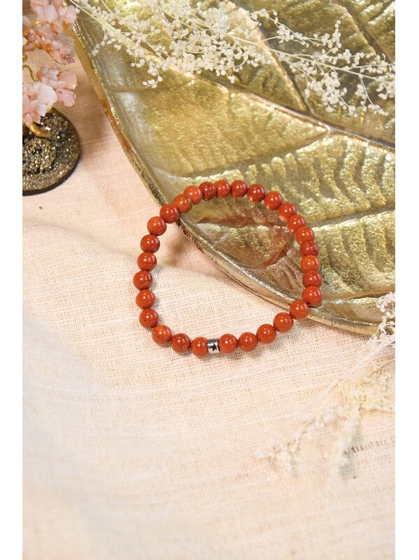 bracelet lithothèrapie perles pierre Jaspe Rouge 6mm