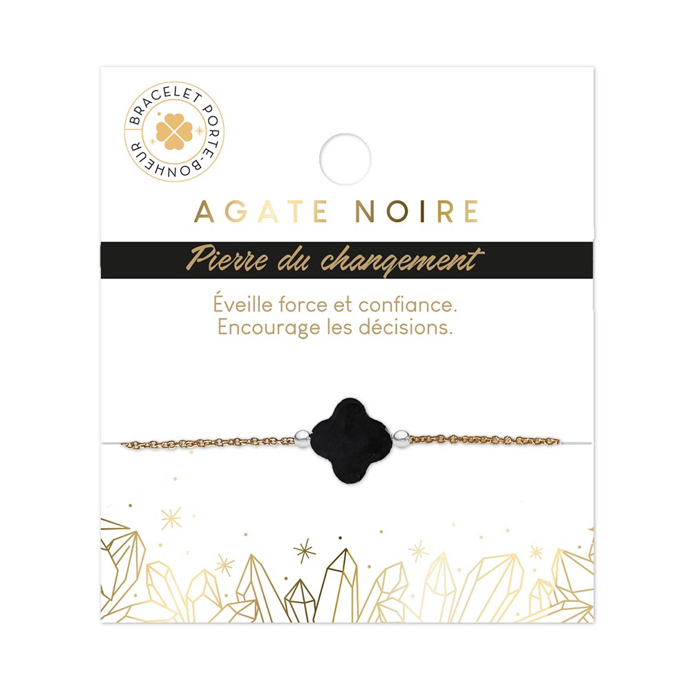 Bracelet Trèfle Agate noire bijoux pour femme